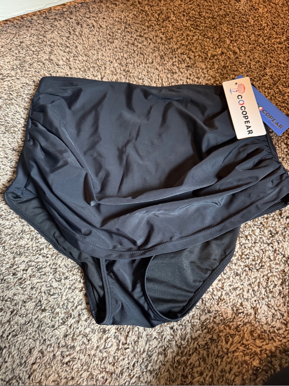 Cocopear Black High-Waist Ruched Swim Bottom